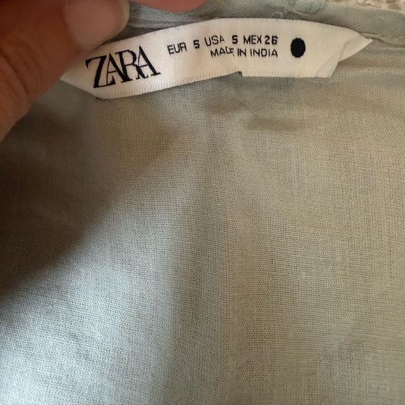 Zara Sage Green Embroidered Boho Babydoll Mini Dress Size Small - Picture 6 of 8